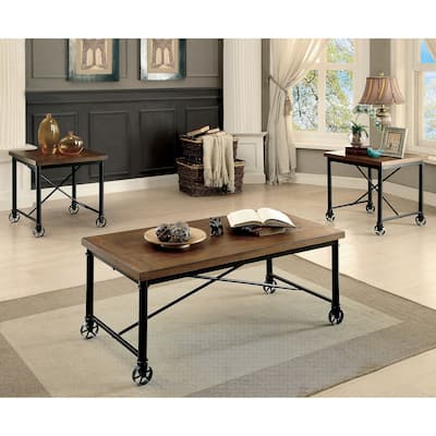 Daimon Industrial Medium Oak 48-inch Metal 3-Piece Accent Table Set by Furniture of America