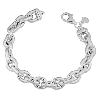 Argento Italia Oxidized Sterling Silver Anchor Bracelet (8 inches ...