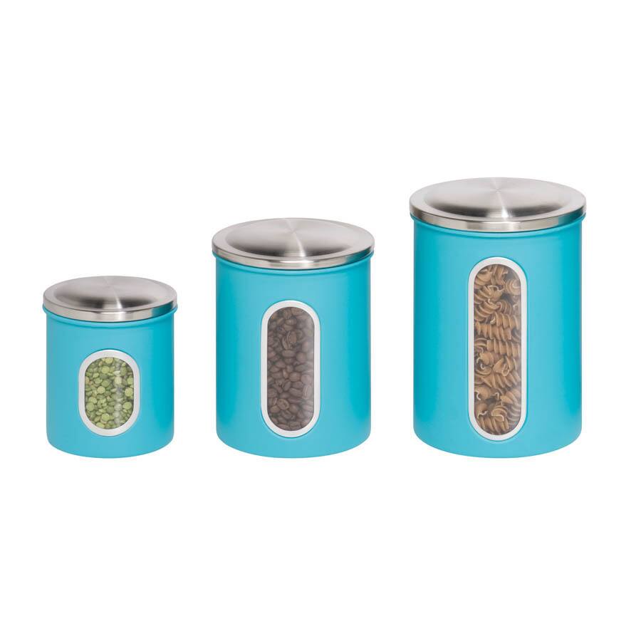 Honey-Can-Do 3pk metal storage canisters, blue