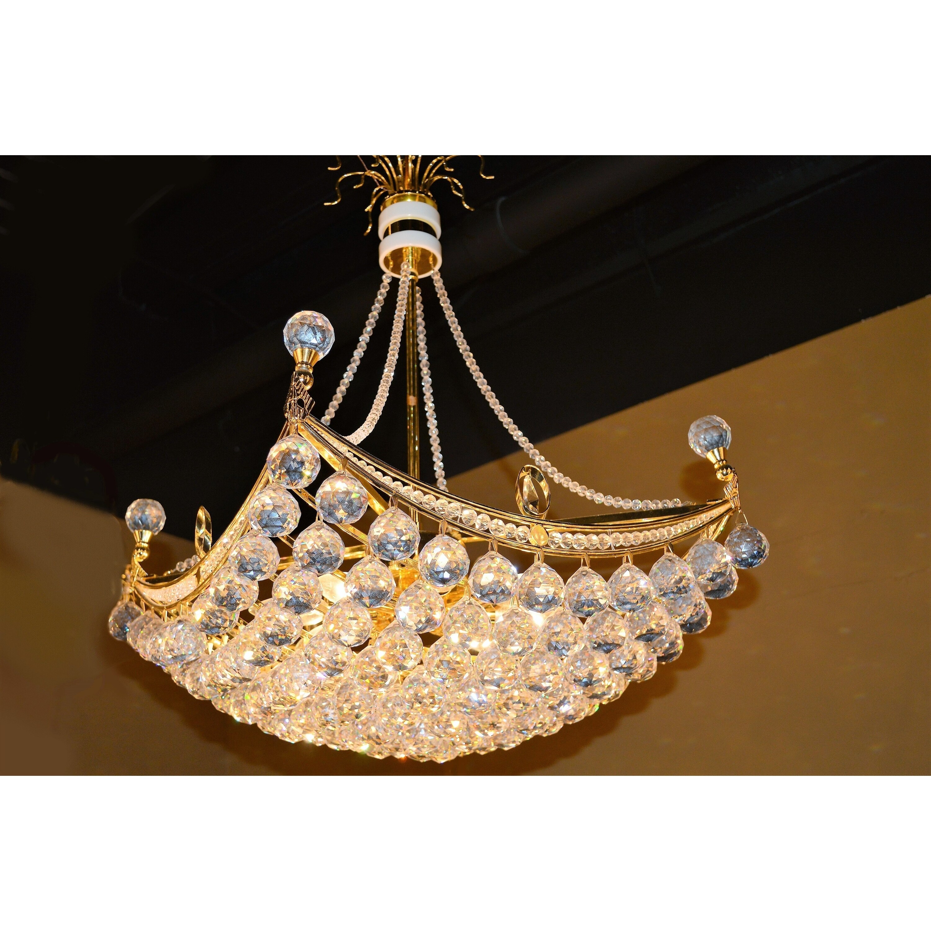 French Empire 6 light Gold Finish Umbrella Crystal Chandelier Medium (6 Lights Chandelier) - Chandeliers For Bedrooms by Overstock.com