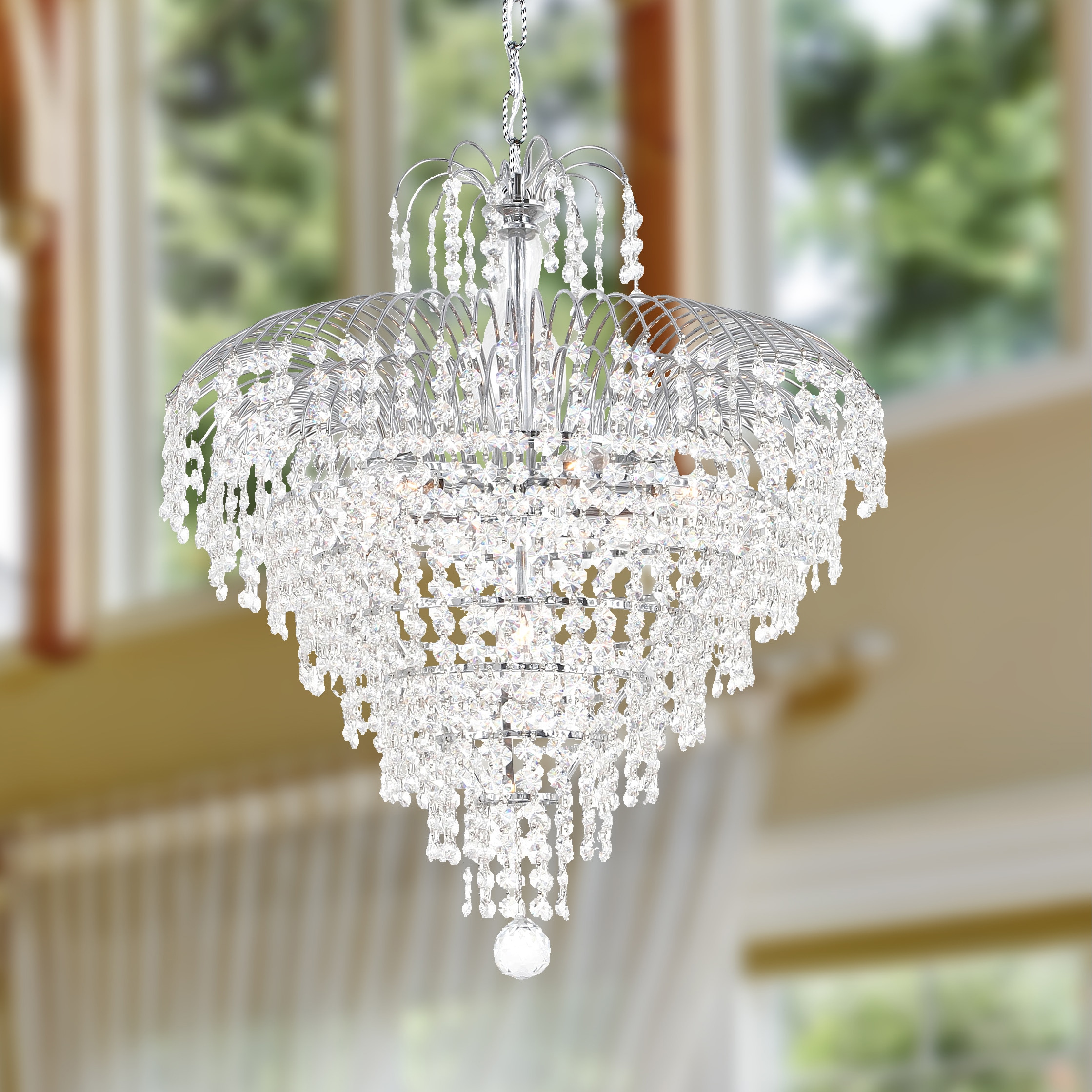 French Empire 7 Light Chrome Finish Crystal Cascade Chandelier Medium (7 Lights Chandelier) - Chandeliers For Bedrooms by Overstock.com