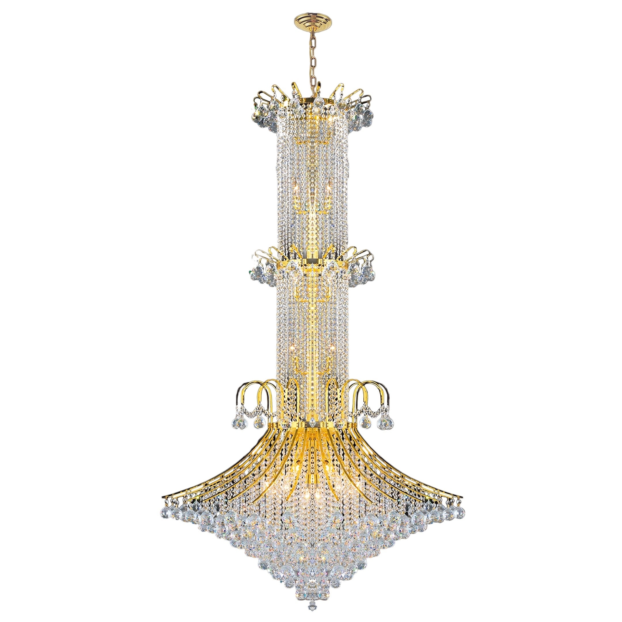 French Empire 20 Light Gold Finish Crystal Chandelier Large Tall 44 in W x 72 in (20 Lights Chandelier) - Chandeliers For Bedrooms by Overstock.com