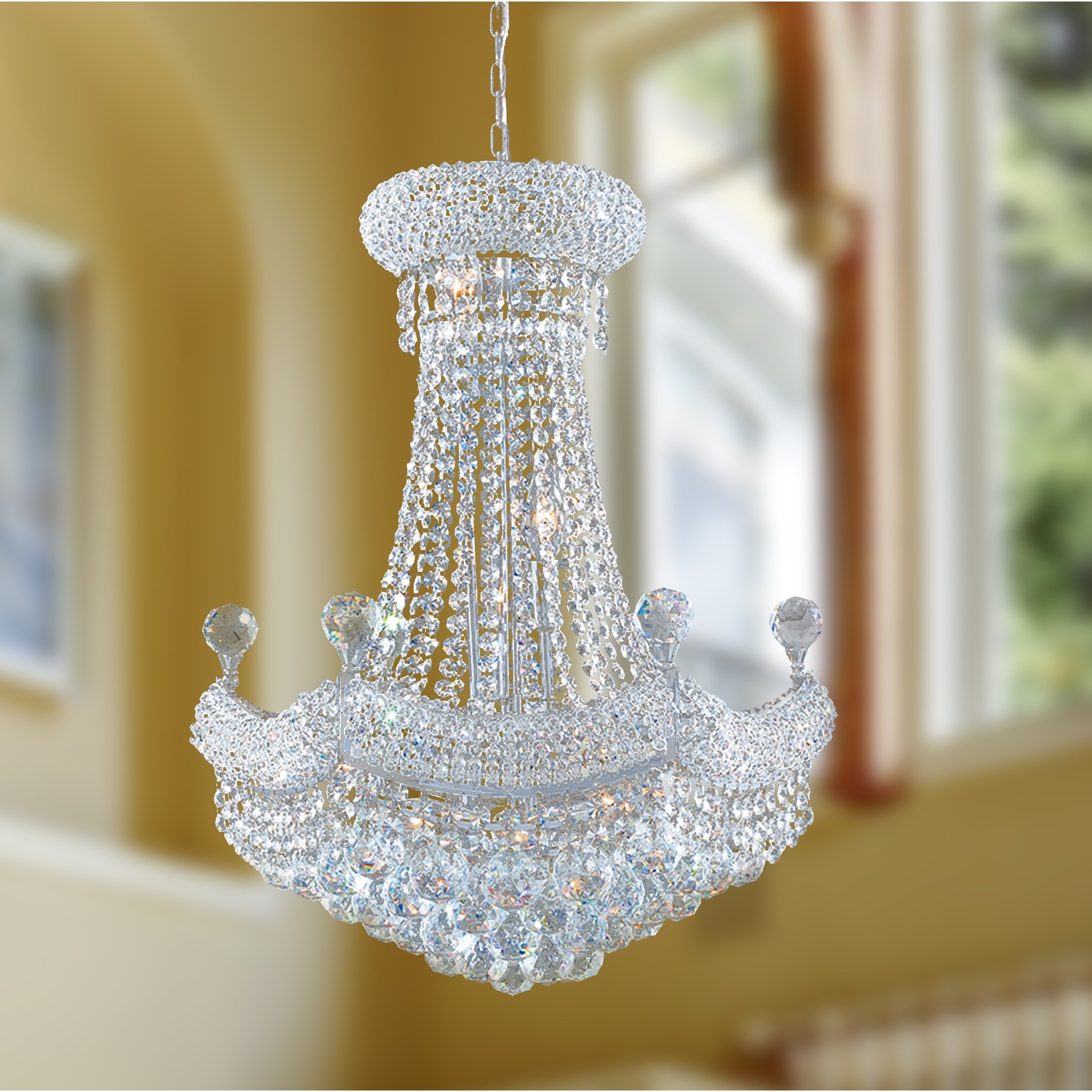 French Empire 12 Light Chrome Finish Crystal Regal Chandelier Medium (12 Lights Chandelier) - Chandeliers For Bedrooms by Overstock.com