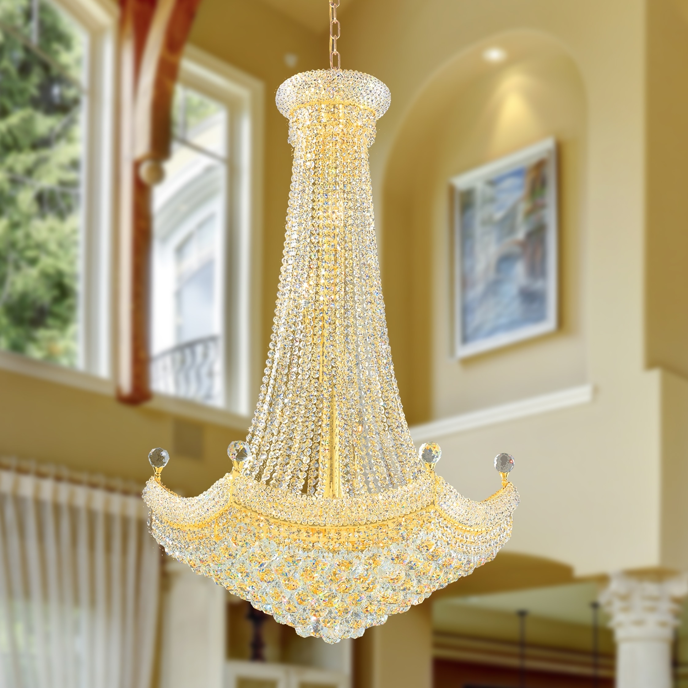 French Empire 18 Light Gold Finish Crystal Regal Chandelier Large (18 Lights Chandelier) - Chandeliers For Bedrooms by Overstock.com