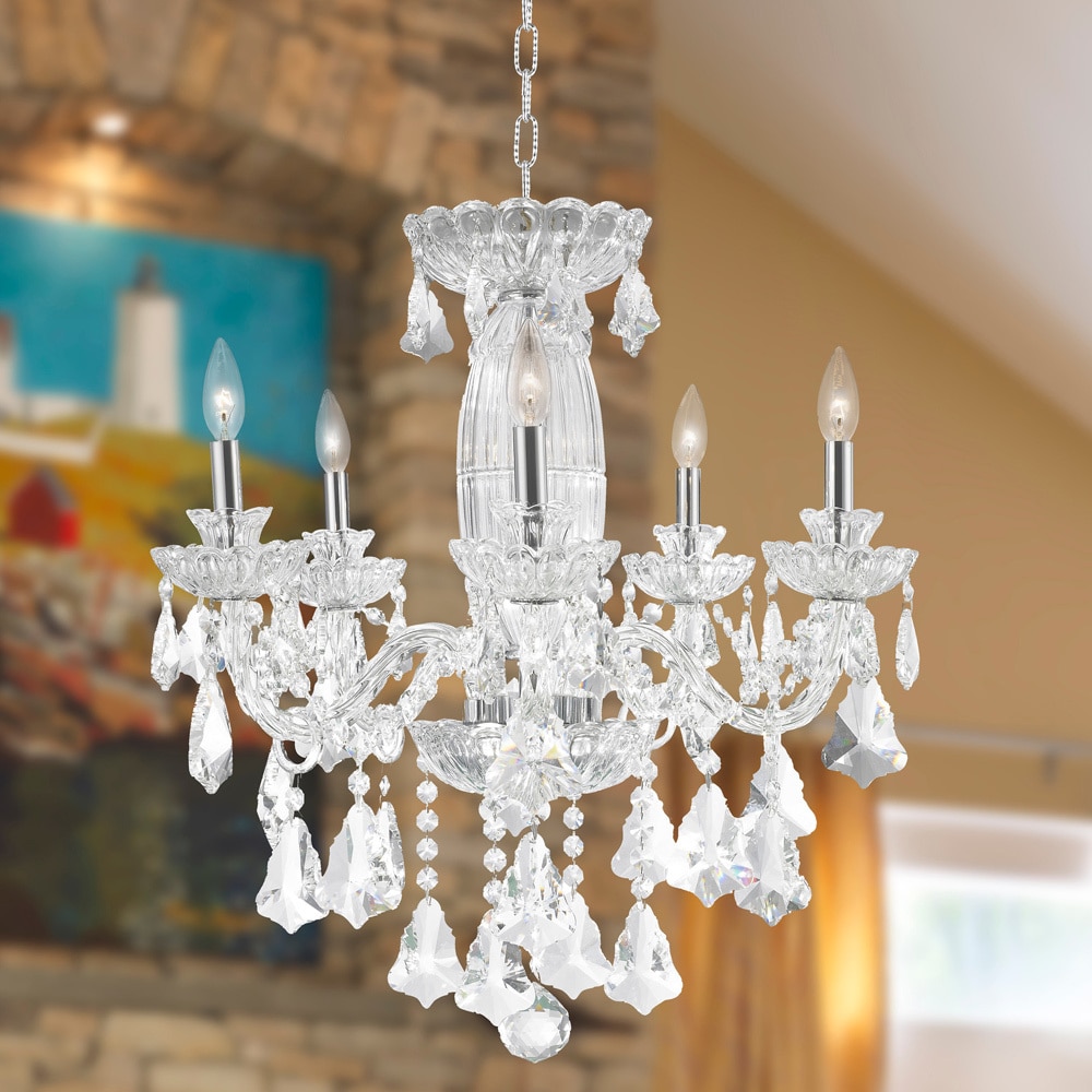 Metro Candelabra 5-light Chrome Finish with Double-cut Crystal Large Chandelier (5 Lights Chandelier) - Chandeliers For Bedrooms by Overstock.com
