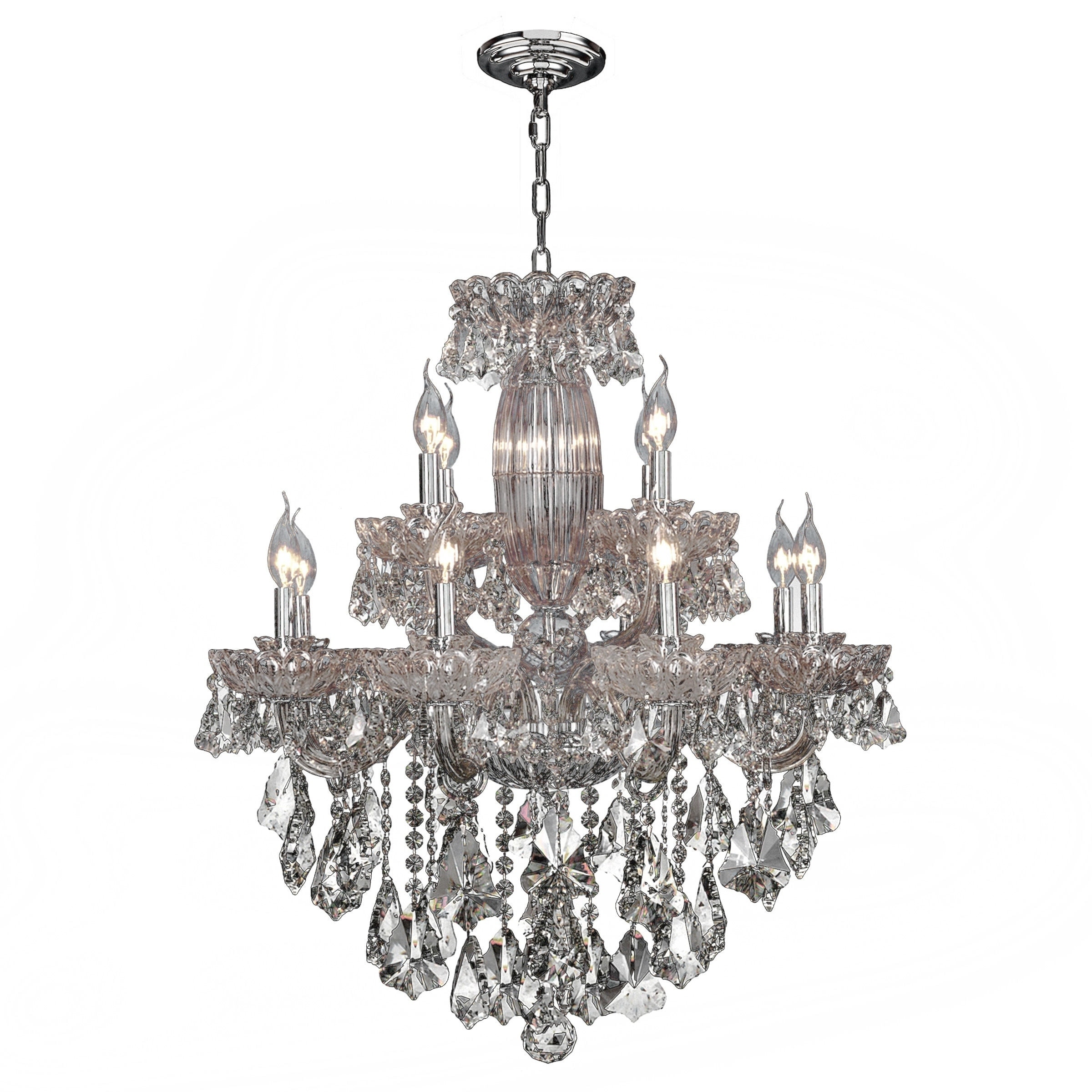 Metro Candelabra 12-light Chrome Finish with Double-cut Crystal 2-tier Large Chandelier (12 Lights Chandelier) - Chandeliers For Bedrooms by Overstock.com