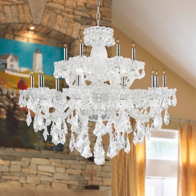 Metro Candelabra 18-light Chrome Finish with Double-cut Clear Crystal 2-tier Large Chandelier (18 Lights Chandelier) - Chandeliers For Bedrooms by Overstock.com