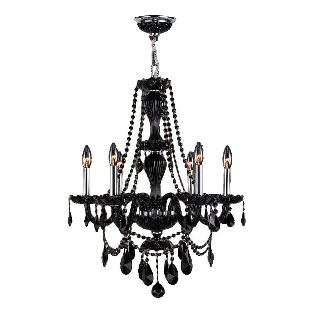 Venetian Italian Style 6 Light Chrome Finish and Black Crystal Chandelier Medium 23" x 31" (6 Lights Chandelier) - Chandeliers For Bedrooms by Overstock.com