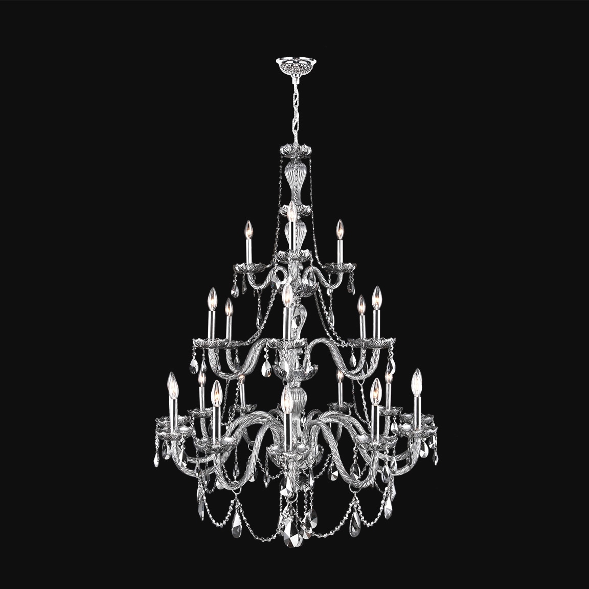 Venetian Italian Style 21 Light Chrome Finish and Chrome Crystal Chandelier Three 3 Tier Large 38" x 54" (21 Lights Chandelier) - Chandeliers For Bedrooms by Overstock.com