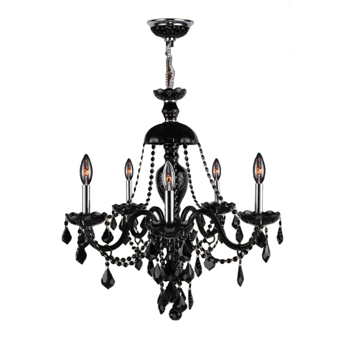 Venetian Italian Style 5 Light Chrome Finish and Black Crystal Chandelier Large 25" x 28" (5 Lights Chandelier) - Chandeliers For Bedrooms by Overstock.com