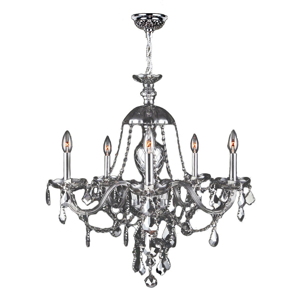 Venetian Italian Style 5 Light Chrome Finish and Chrome Crystal Chandelier Large 25" x 28" (5 Lights Chandelier) - Chandeliers For Bedrooms by Overstock.com