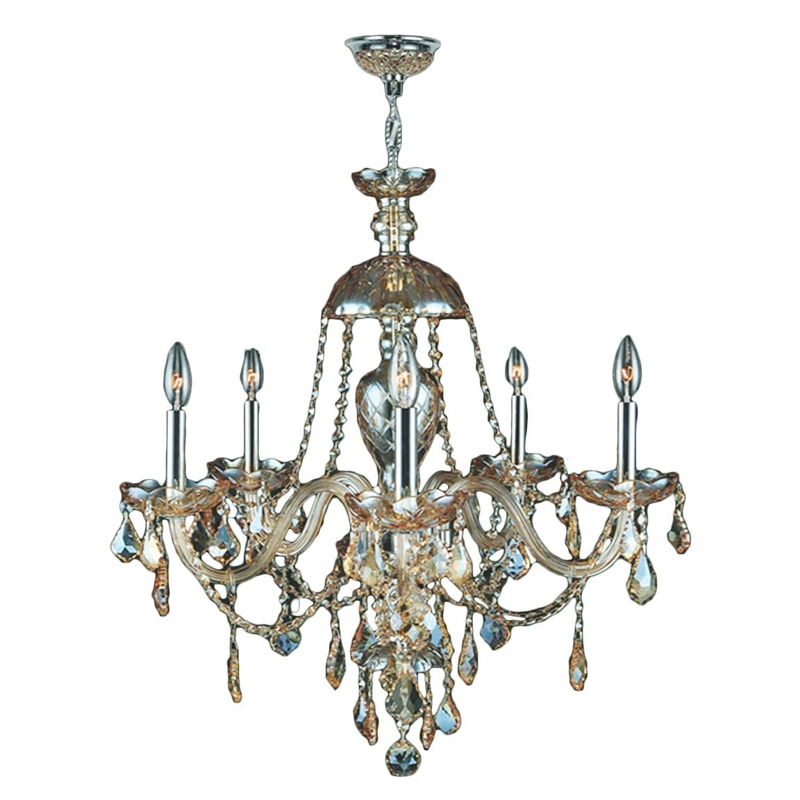 Venetian Italian Style 5 Light Chrome Finish and Golden Teak Crystal Chandelier Large 25" x 28" (5 Lights Chandelier) - Chandeliers For Bedrooms by Overstock.com