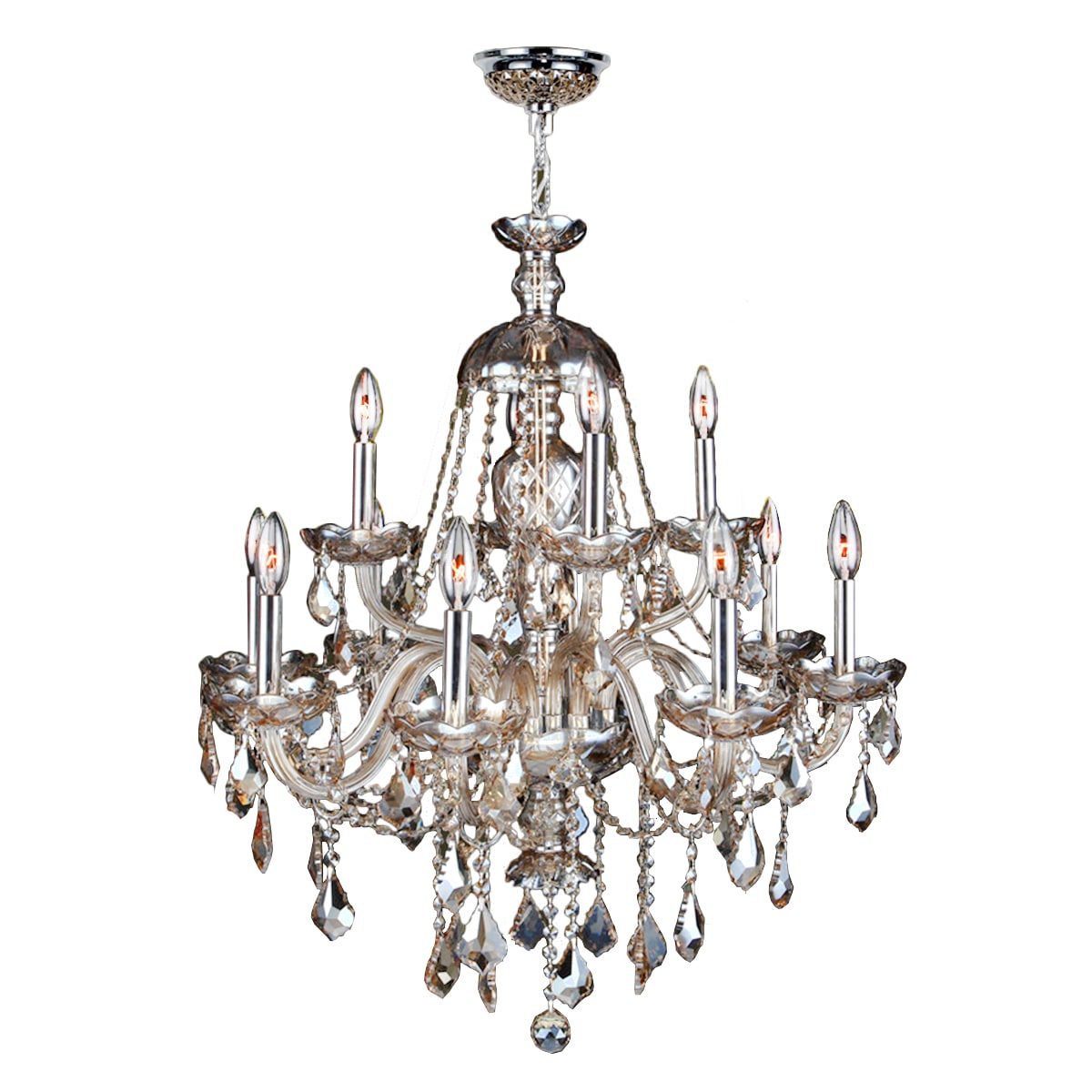 Venetian Italian Style 12 Light Chrome Finish and Golden Teak Crystal Chandelier Large 28" x 31" - Gold (12 Lights Chandelier) - Chandeliers For Bedrooms by Overstock.com