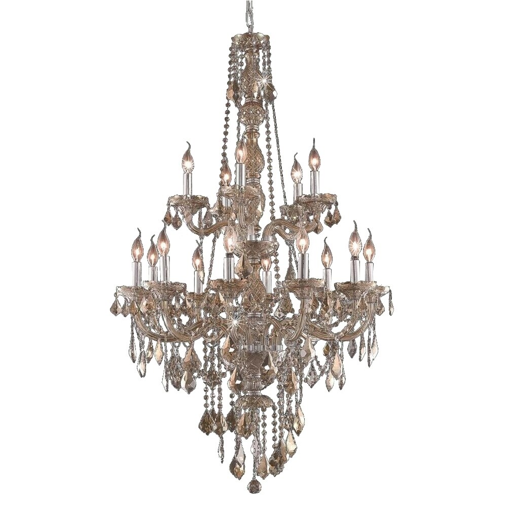 Venetian Italian Style 15-light Chrome Finish and Golden Teak Large 2-tier 33 x 52-inch Crystal Chandelier (15 Lights Chandelier) - Chandeliers For Bedrooms by Overstock.com