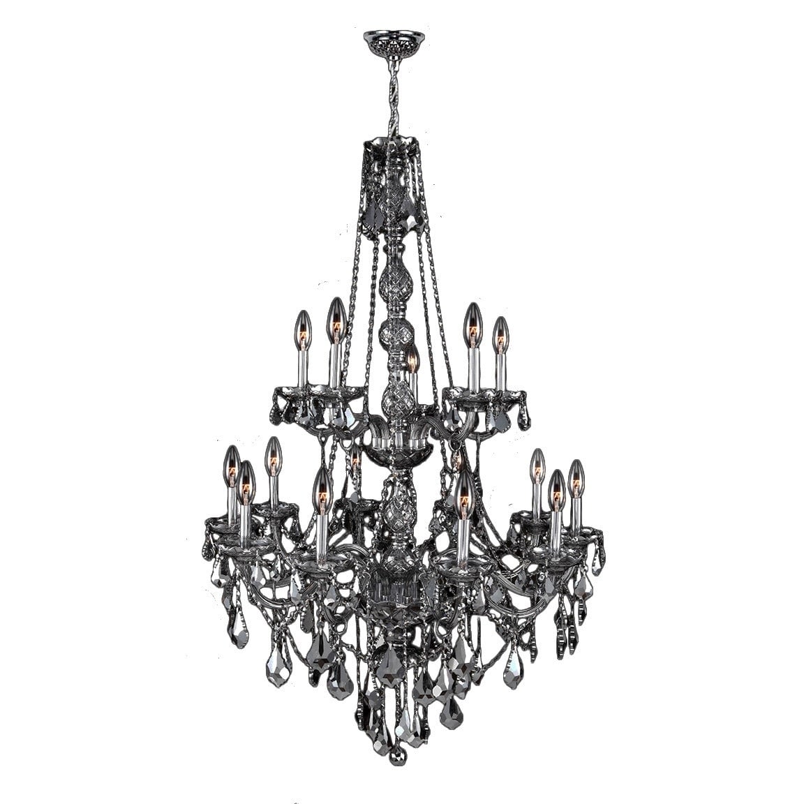 Venetian Italian Style 15 Light Chrome Finish and Smoke Crystal Chandelier Two 2 Tier Large 33" x 52" (15 Lights Chandelier) - Chandeliers For Bedrooms by Overstock.com