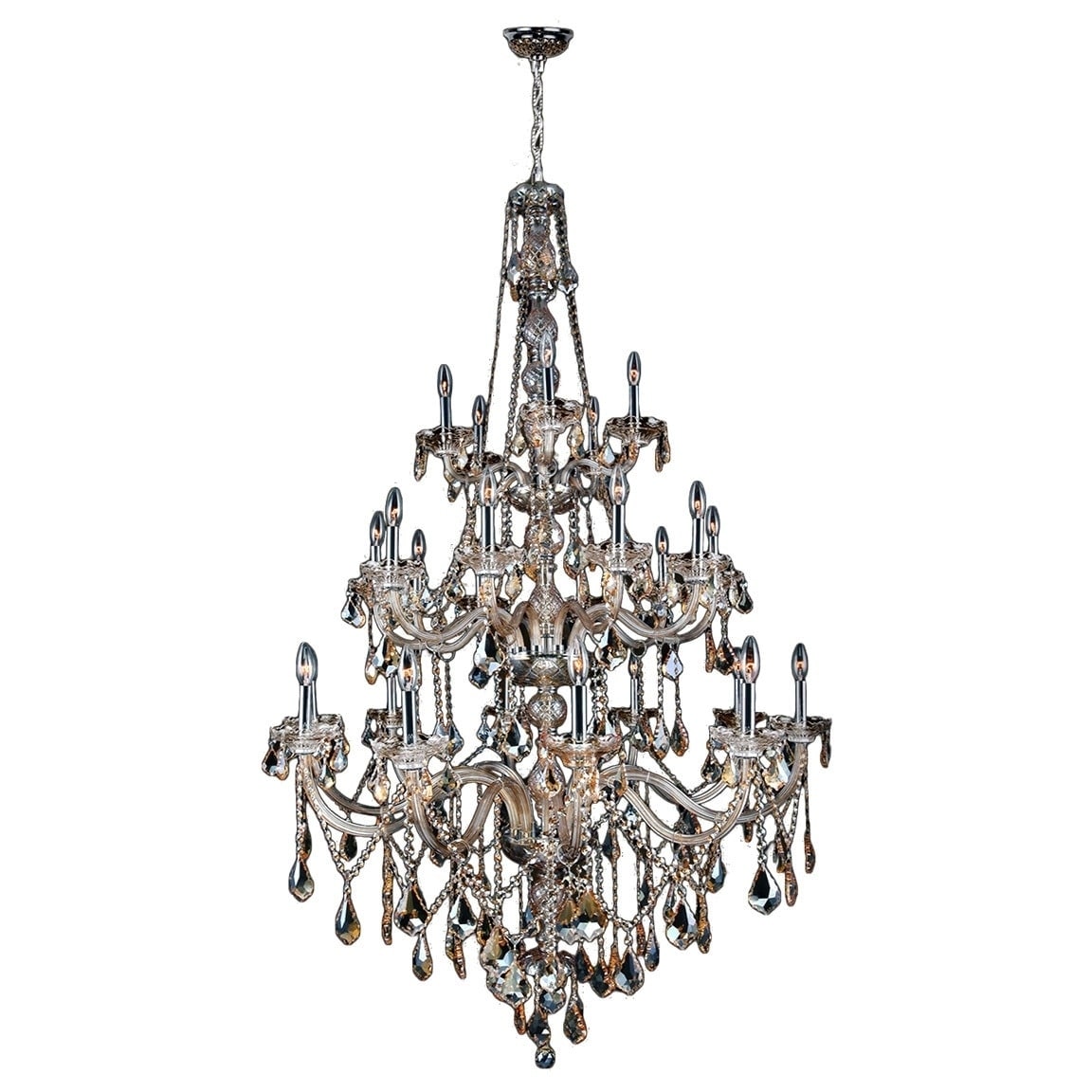 Venetian Italian Style 25-light Golden Teak Full Lead Crystal Three 3 tier 43 x 68-inch Tall Large Chandelier (25 Lights Chandelier) - Chandeliers For Bedrooms by Overstock.com