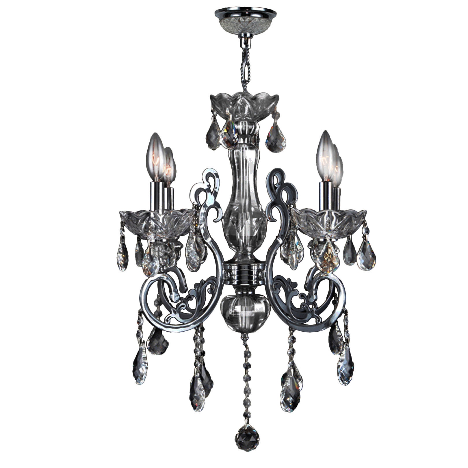 French Scroll Collection 4 Light Chrome Finish and Chrome Crystal Chandelier Medium 20" x 24" (4 Lights Chandelier) - Chandeliers For Bedrooms by Overstock.com