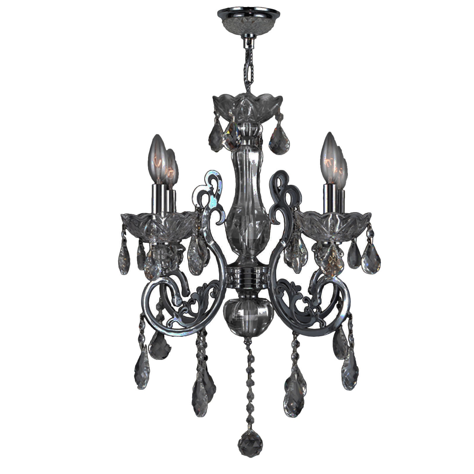 French Scroll Collection 4 Light Chrome Finish and Smoke Crystal Chandelier Medium 20" x 24" (4 Lights Chandelier) - Chandeliers For Bedrooms by Overstock.com