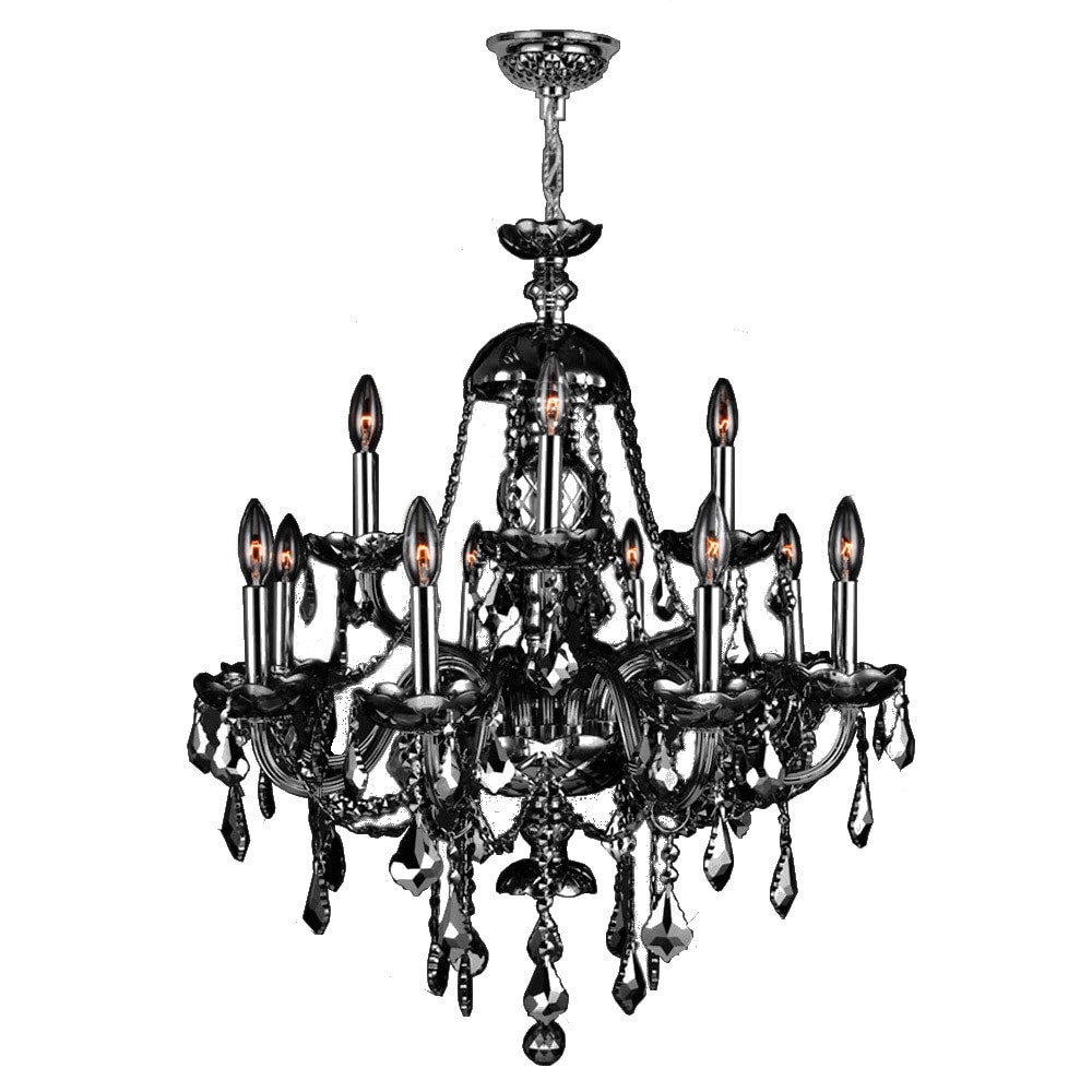 Venetian Italian Style 12 Light Chrome Finish and Smoke Crystal Chandelier Large 28" x 31" (12 Lights Chandelier) - Chandeliers For Bedrooms by Overstock.com