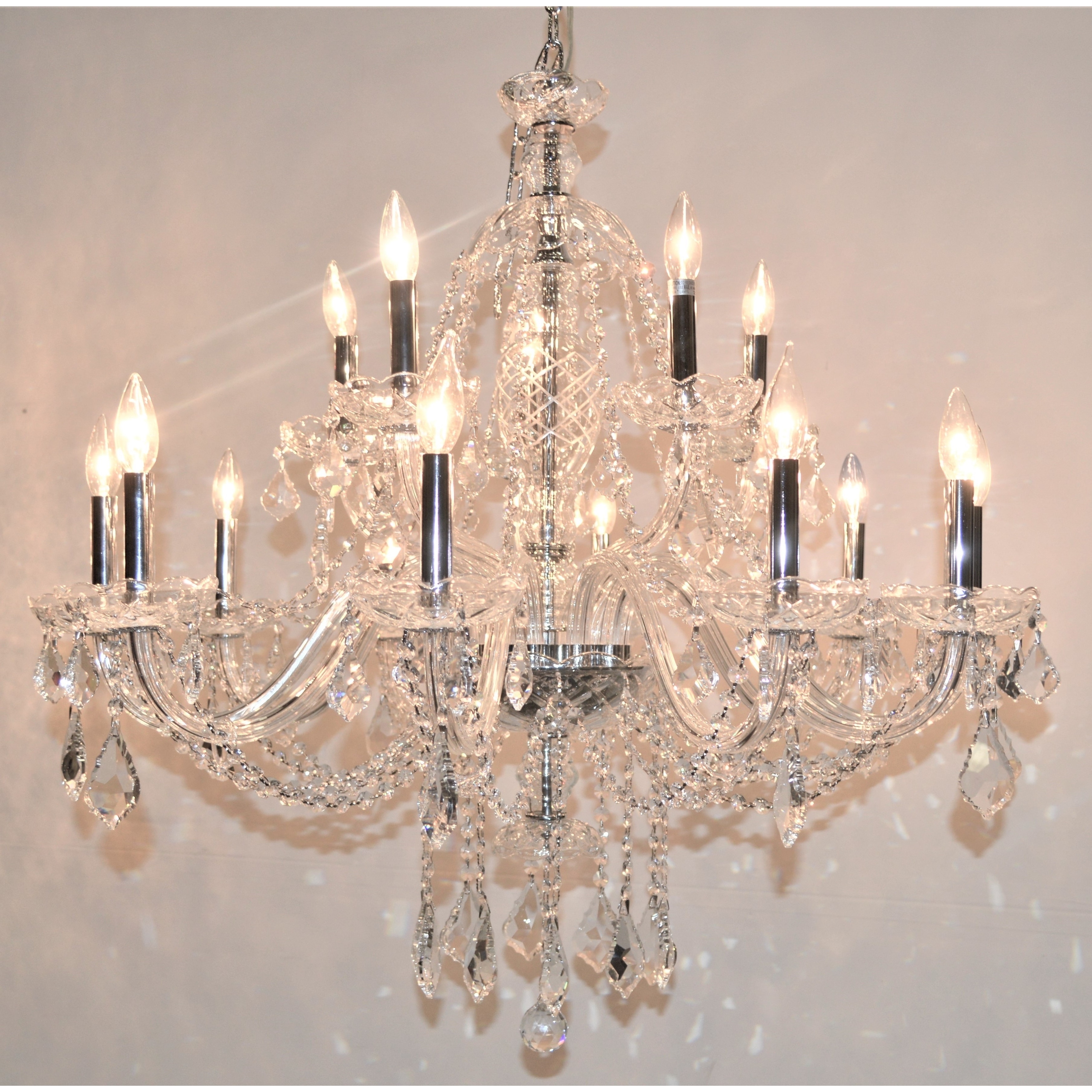 Venetian Italian Style 15 Light Chrome Finish and Clear Crystal Chandelier Two 2 Tier Large 35" x 31" (15 Lights Chandelier) - Chandeliers For Bedrooms by Overstock.com