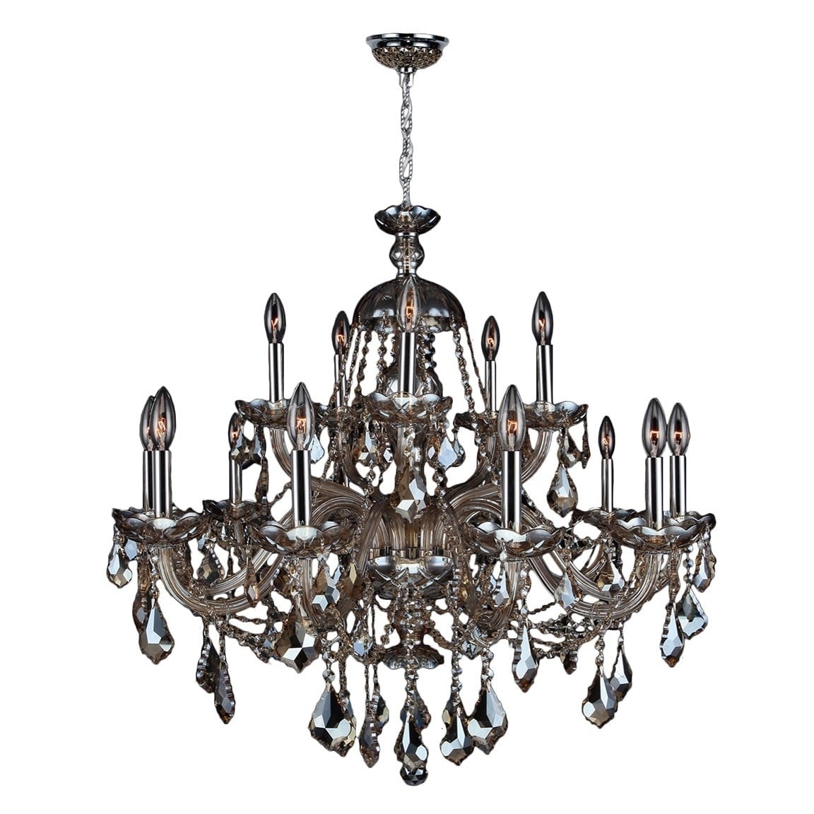 Venetian Italian Style 15 Light Chrome Finish and Golden Teak Crystal Chandelier Two 2 Tier Large 35" x 31" (15 Lights Chandelier) - Chandeliers For Bedrooms by Overstock.com