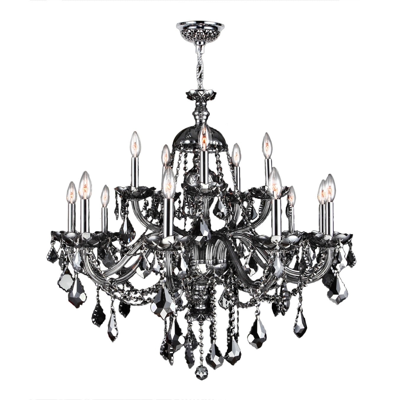 Venetian Italian Style 15 Light Chrome Finish and Smoke Crystal Chandelier Two 2 Tier Large 35" x 31" (15 Lights Chandelier) - Chandeliers For Bedrooms by Overstock.com