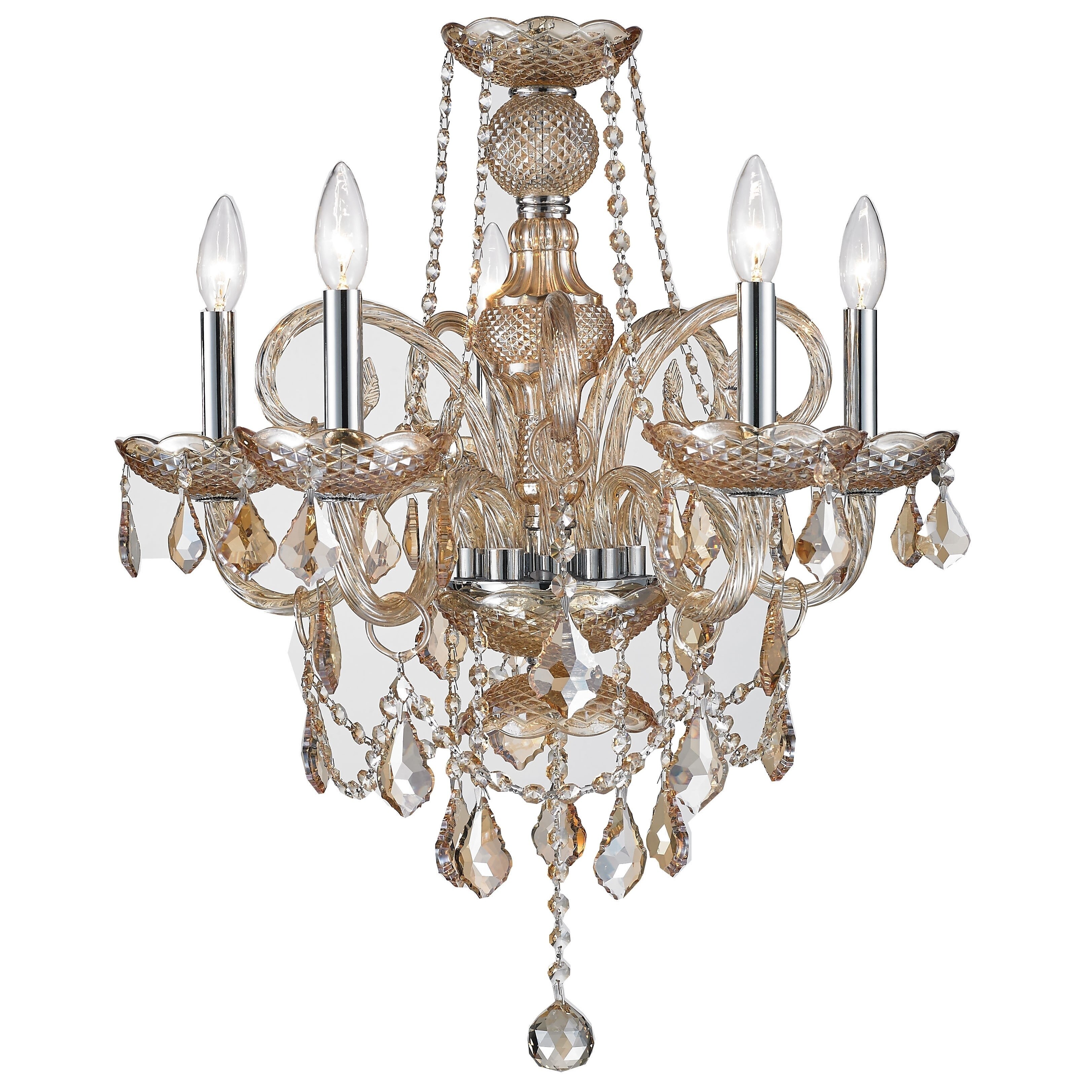 Venetian Italian Style 5 Light Amber Crystal Candle Chandelier Medium D20" x H22" (5 Lights Chandelier) - Chandeliers For Bedrooms by Overstock.com