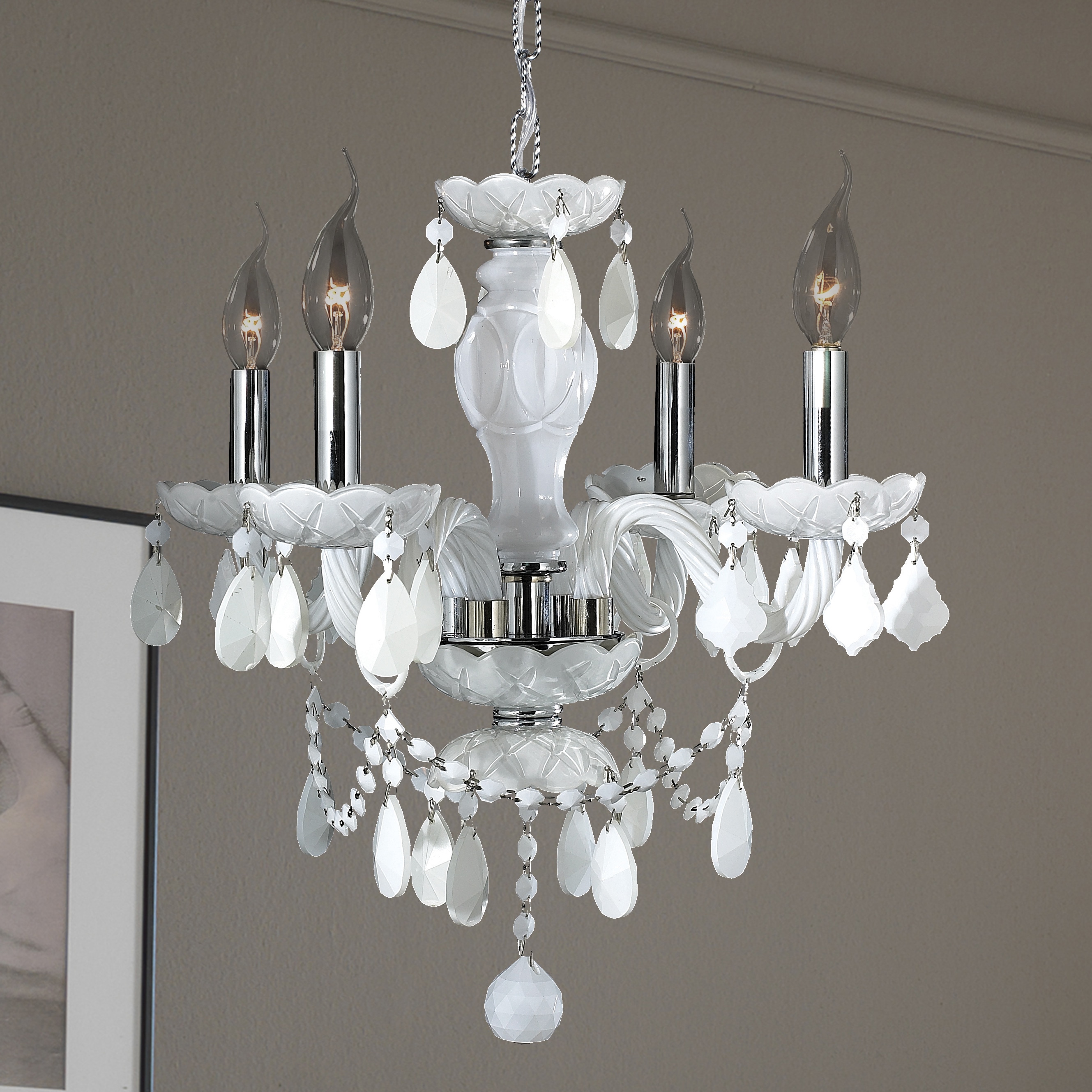 Venetian Italian Style 4 Light Chrome Finish and White Crystal Chandelier Medium 17" x 18" (4 Lights Chandelier) - Chandeliers For Bedrooms by Overstock.com