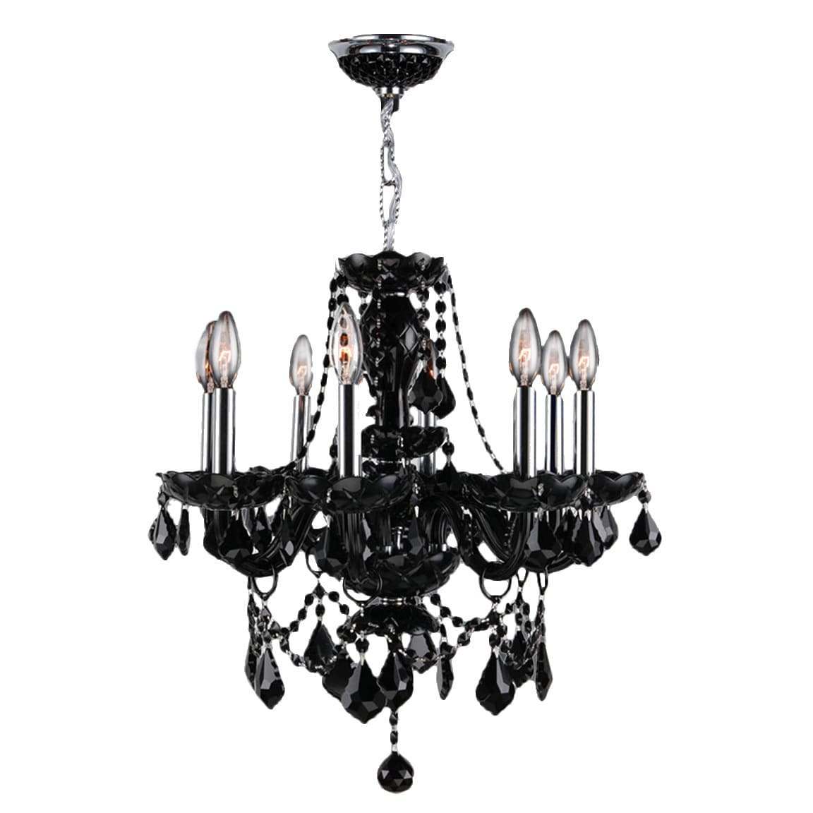 Venetian Italian Style 8 Light Chrome Finish and Black Crystal Chandelier Medium 20" x 20" (8 Lights Chandelier) - Chandeliers For Bedrooms by Overstock.com