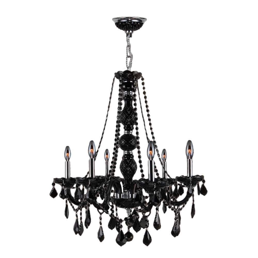 Venetian Italian Style 6 Light Chrome Finish and Black Crystal Chandelier Large 24" X 28" (6 Lights Chandelier) - Chandeliers For Bedrooms by Overstock.com