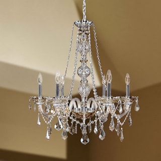 Venetian Italian Style 6 Light Chrome Finish and Golden Teak Crystal Chandelier Large 24" X 28" - Gold (6 Lights Chandelier) - Chandeliers For Bedrooms by Overstock.com