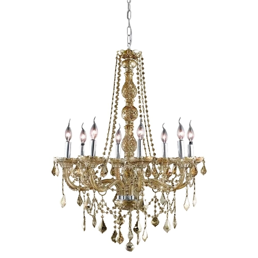 Venetian Italian Style 8 Light Golden Teak Full Lead Crystal Chandelier Large 28" x 34" (8 Lights Chandelier) - Chandeliers For Bedrooms by Overstock.com