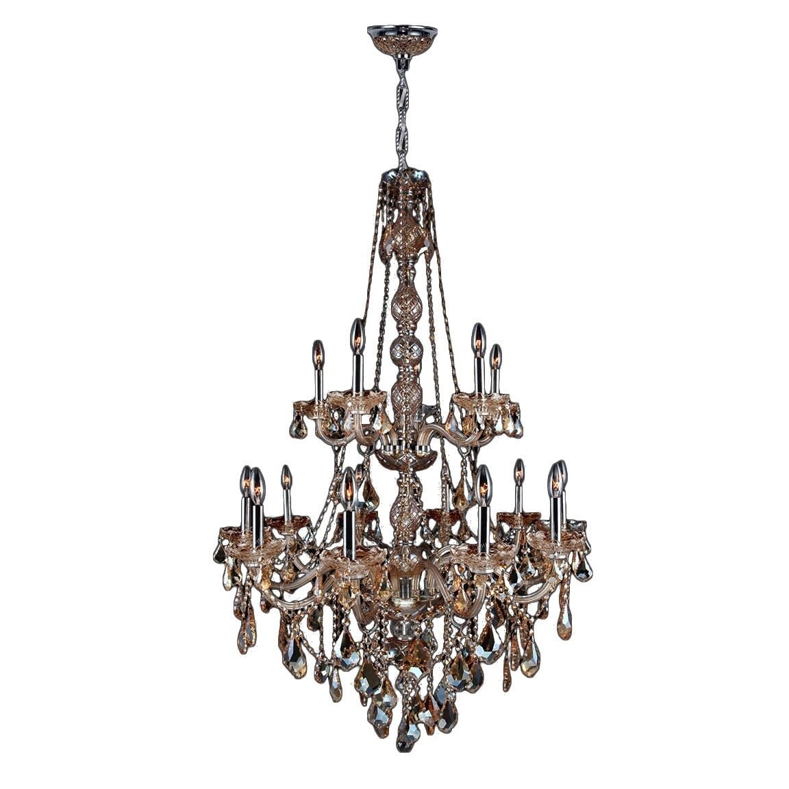 Venetian Italian Style 15 Light Chrome Finish and Amber Crystal Chandelier Two 2 Tier Large 33" x 52" (15 Lights Chandelier) - Chandeliers For Bedrooms by Overstock.com