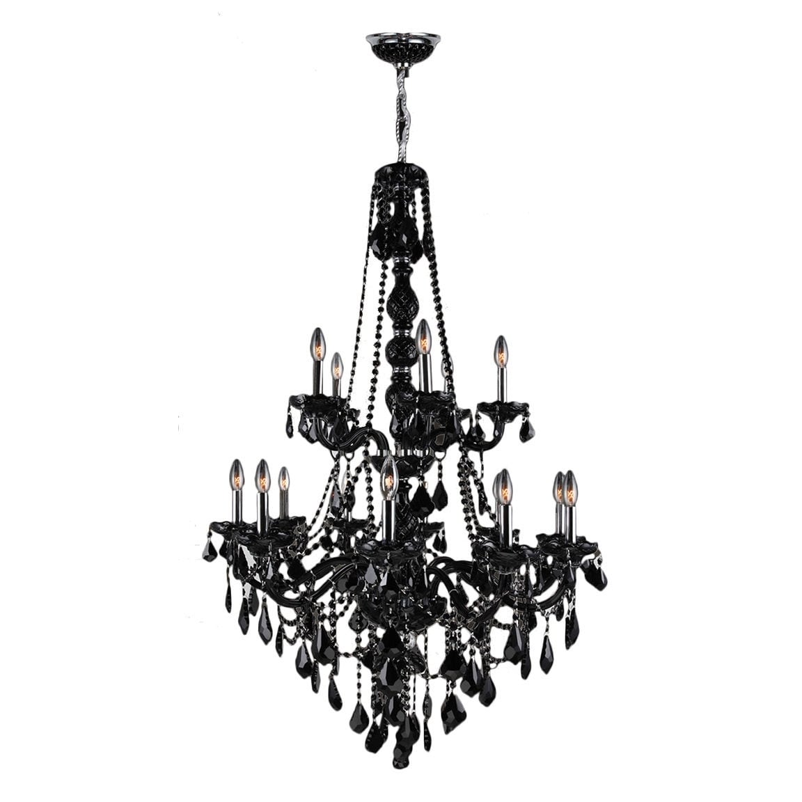 Venetian Italian Style 15 Light Chrome Finish and Black Crystal Chandelier Two 2 Tier Large 33"" x 52"" (15 Lights Chandelier) - Chandeliers For Bedrooms by Overstock.com
