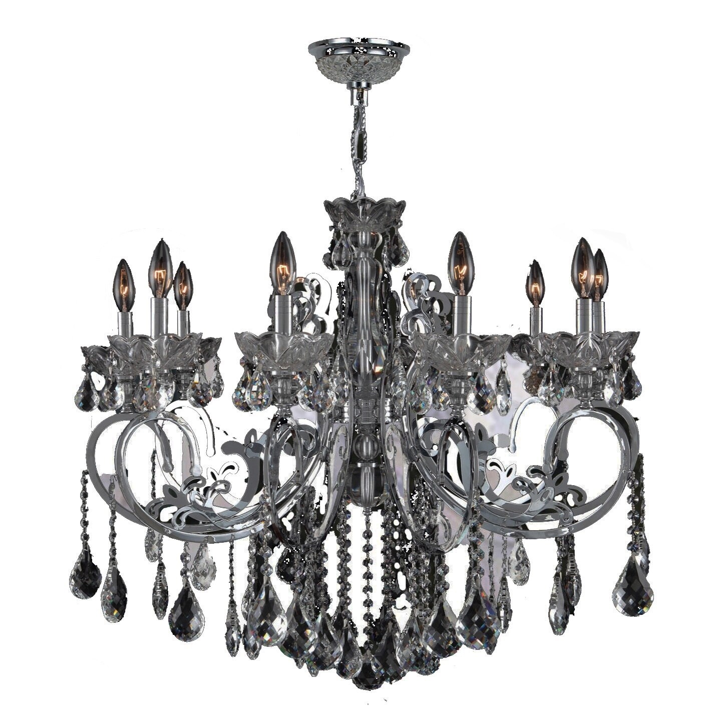 French Scroll Collection 10 Light Chrome Finish with Smoke Crystal Chandelier Large 36" x 28" (10 Lights Chandelier) - Chandeliers For Bedrooms by Overstock.com