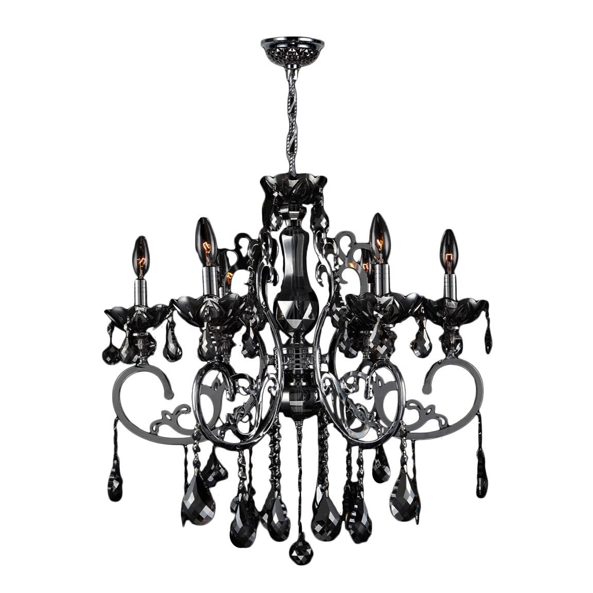 French Scroll Collection 6 Light Chrome Finish and Black Crystal Chandelier Large 26" x 24" (6 Lights Chandelier) - Chandeliers For Bedrooms by Overstock.com