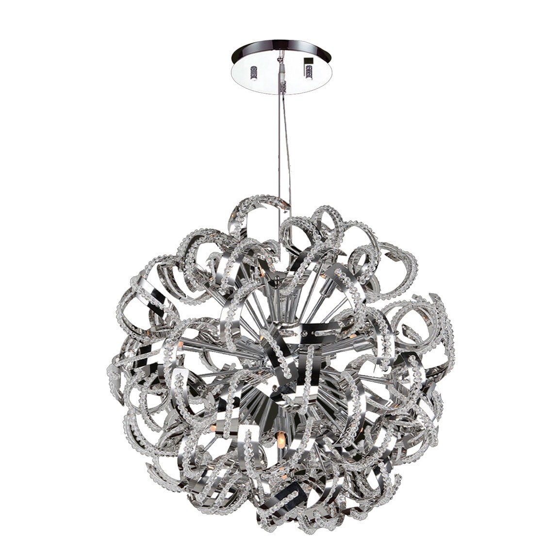 Ribbon Style 13 Light Chrome Finish Crystal Pendant Suspension Chandelier Large 24" Round (13 Lights Chandelier) - Chandeliers For Bedrooms by Overstock.com