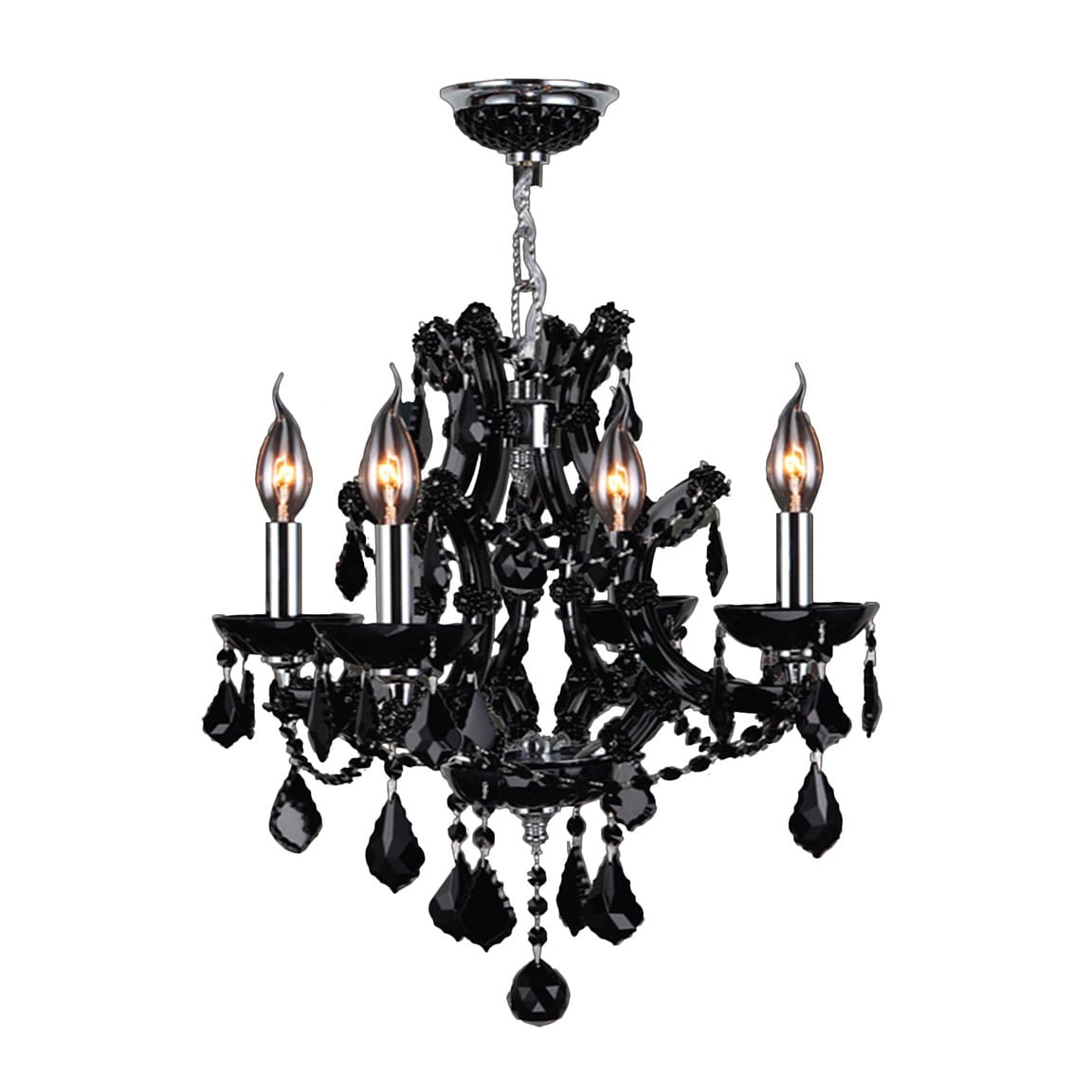 Maria Theresa 4 Light Chrome Finish and Black Crystal Glam Chandelier Medium 19" x 18" (4 Lights Chandelier) - Chandeliers For Bedrooms by Overstock.com