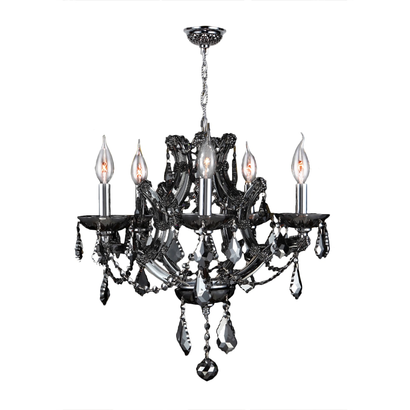 Maria Theresa 5 Light Chrome Finish and Smoke Crystal Chandelier Glam Chandelier Medium 19 x 18 (5 Lights Chandelier) - Chandeliers For Bedrooms by Overstock.com