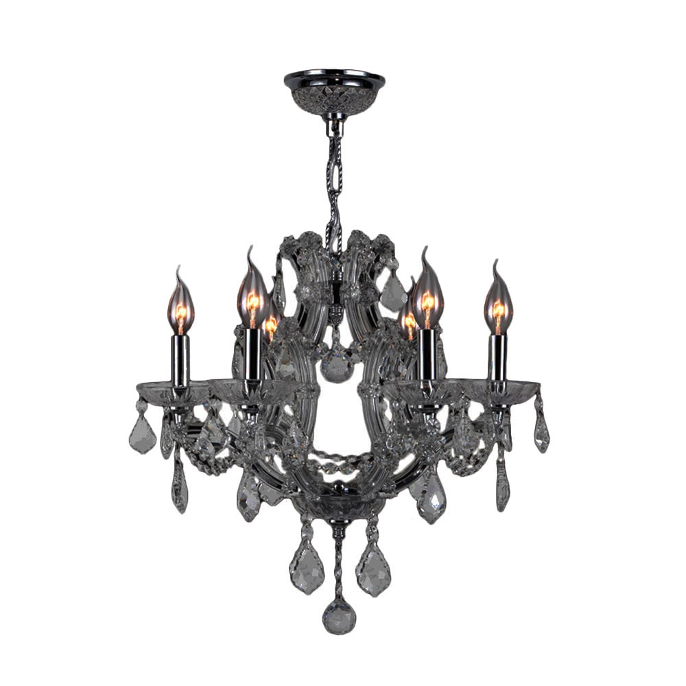 Maria Theresa 6-light Chrome Finish and Smoke Crystal Medium 20 x 19-inch Glam Chandelier (6 Lights Chandelier) - Chandeliers For Bedrooms by Overstock.com