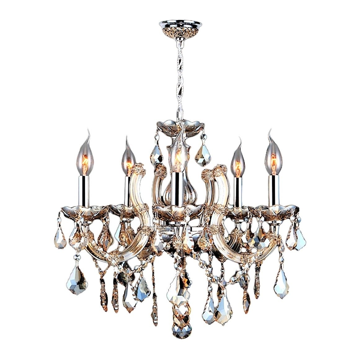 Maria Theresa 5 Light Golden Teak Crystal Chandelier 18"x18" Medium (5 Lights Chandelier) - Chandeliers For Bedrooms by Overstock.com
