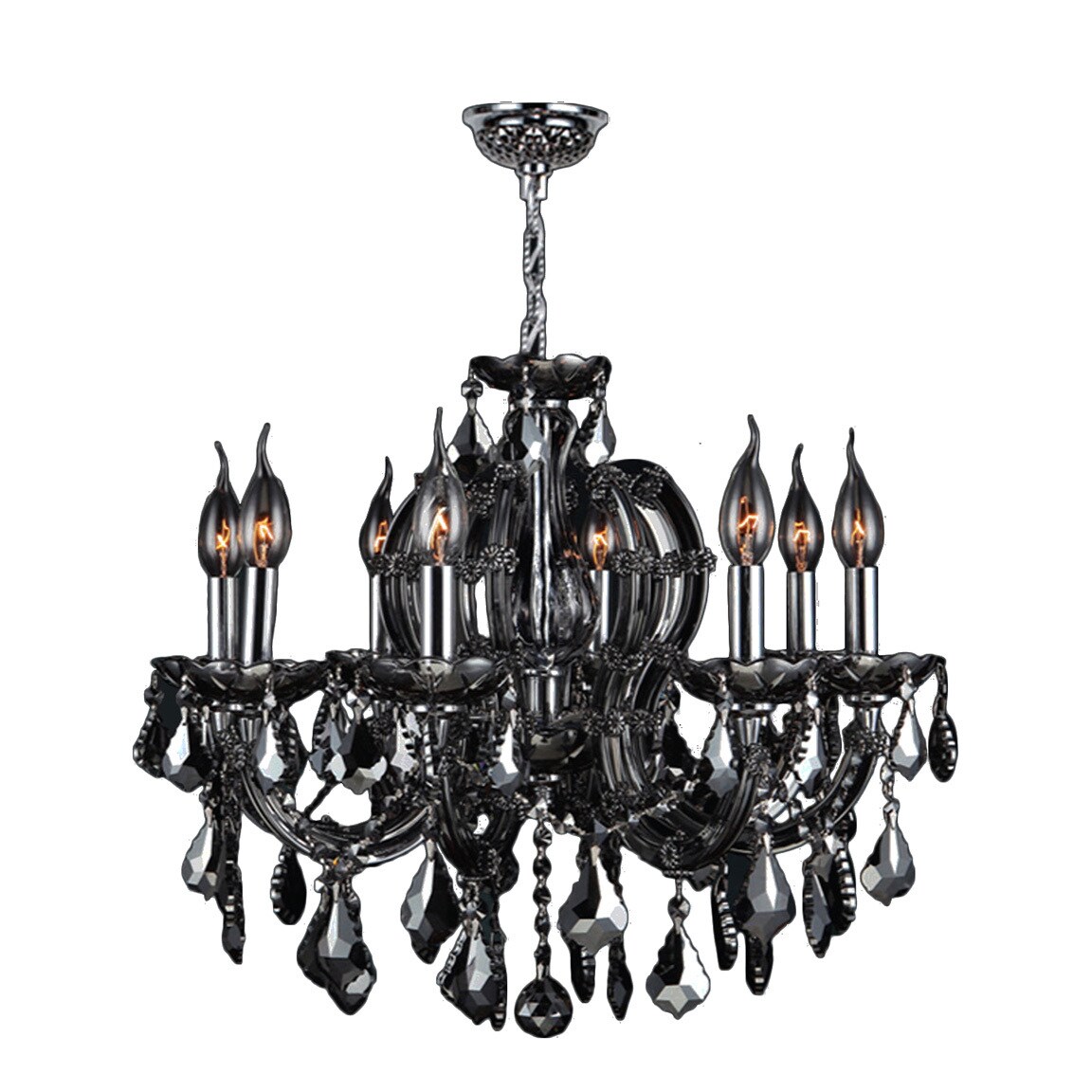 Maria Theresa 8 Light Chrome Finish and Smoke Crystal Glam Chandelier Medium 22" x 22" (8 Lights Chandelier) - Chandeliers For Bedrooms by Overstock.com
