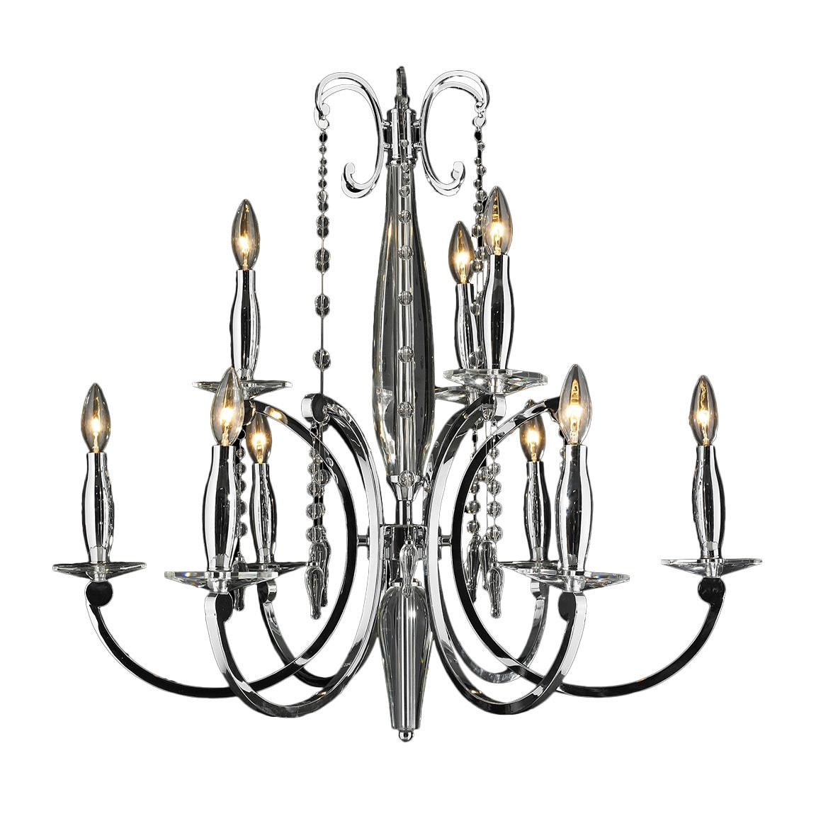 High Gloss Polished Chrome Finish 9 Light Crystal Scroll Chandelier 29" x 26" Large (9 Lights Chandelier) - Chandeliers For Bedrooms by Overstock.com