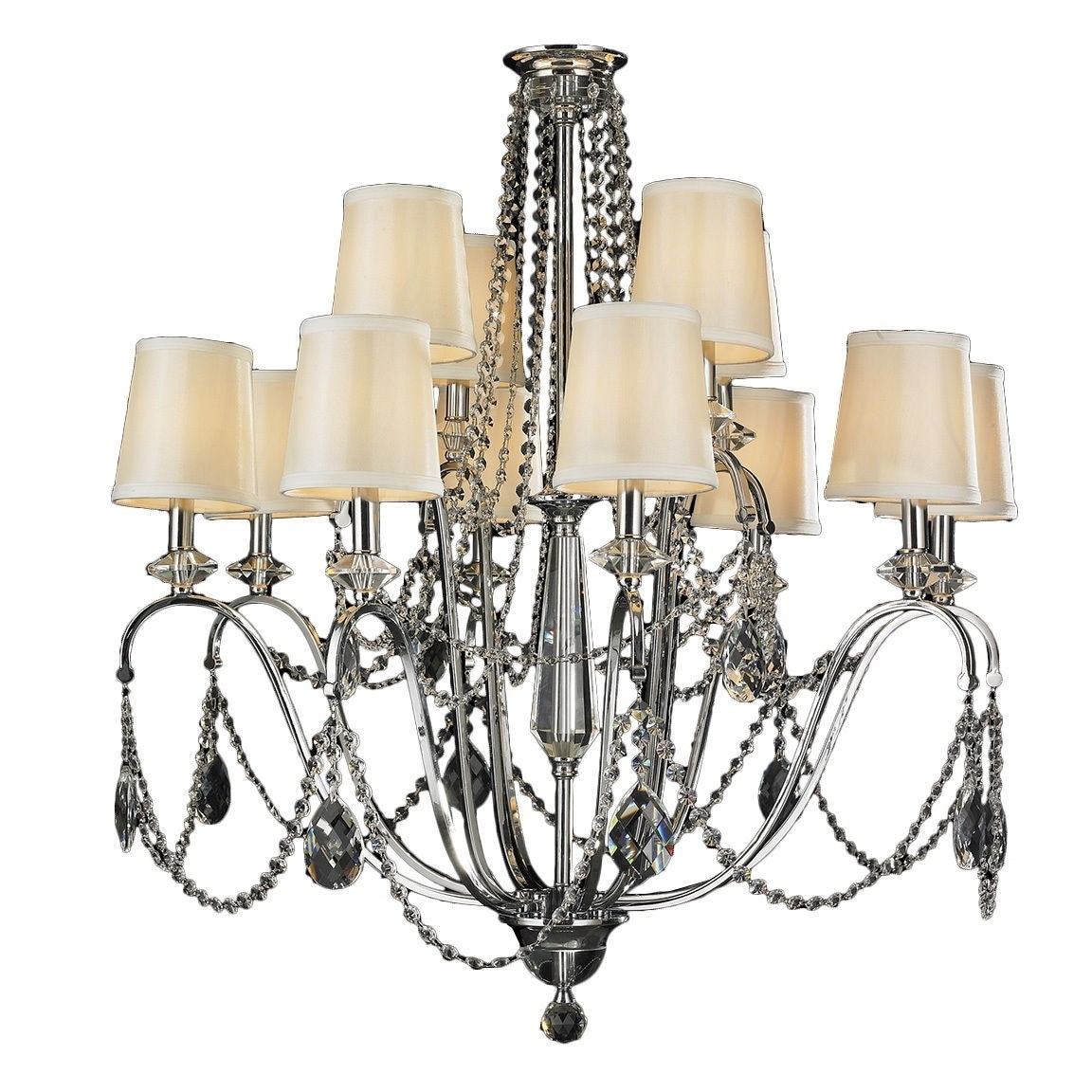 Shop Elegant 12 Light Chrome Finish Crystal Ivory Silk Shade Chandelier ...