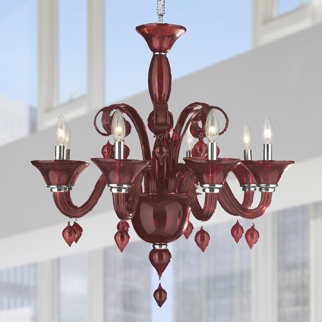 Murano Venetian Italian Style 8 Light Blown Glass in Cranberry Finish Chandelier Large 27" x 27" (8 Lights Chandelier) - Chandeliers For Bedrooms by Overstock.com