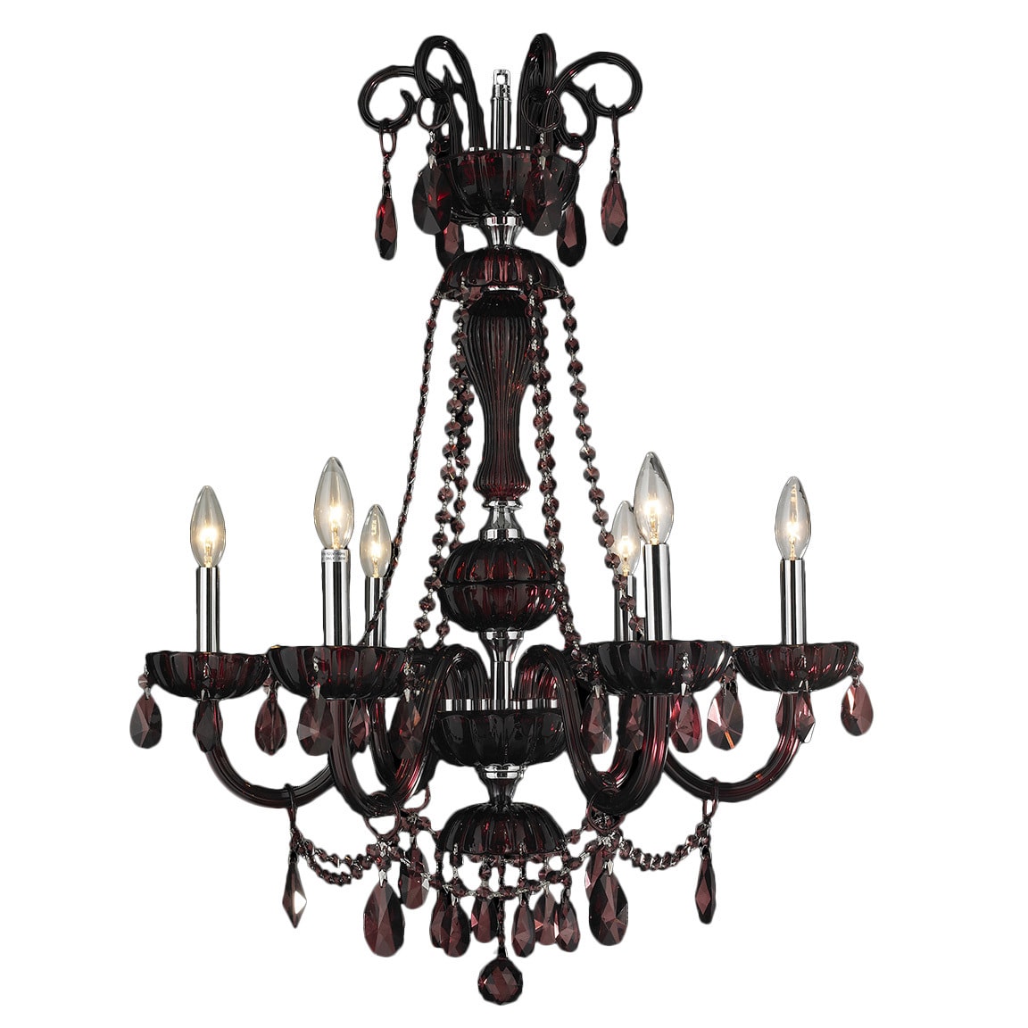 Venetian Italian Style 6-light Chrome Finish and Cranberry Crystal 25 x 34-inch Large Chandelier (6 Lights Chandelier) - Chandeliers For Bedrooms by Overstock.com