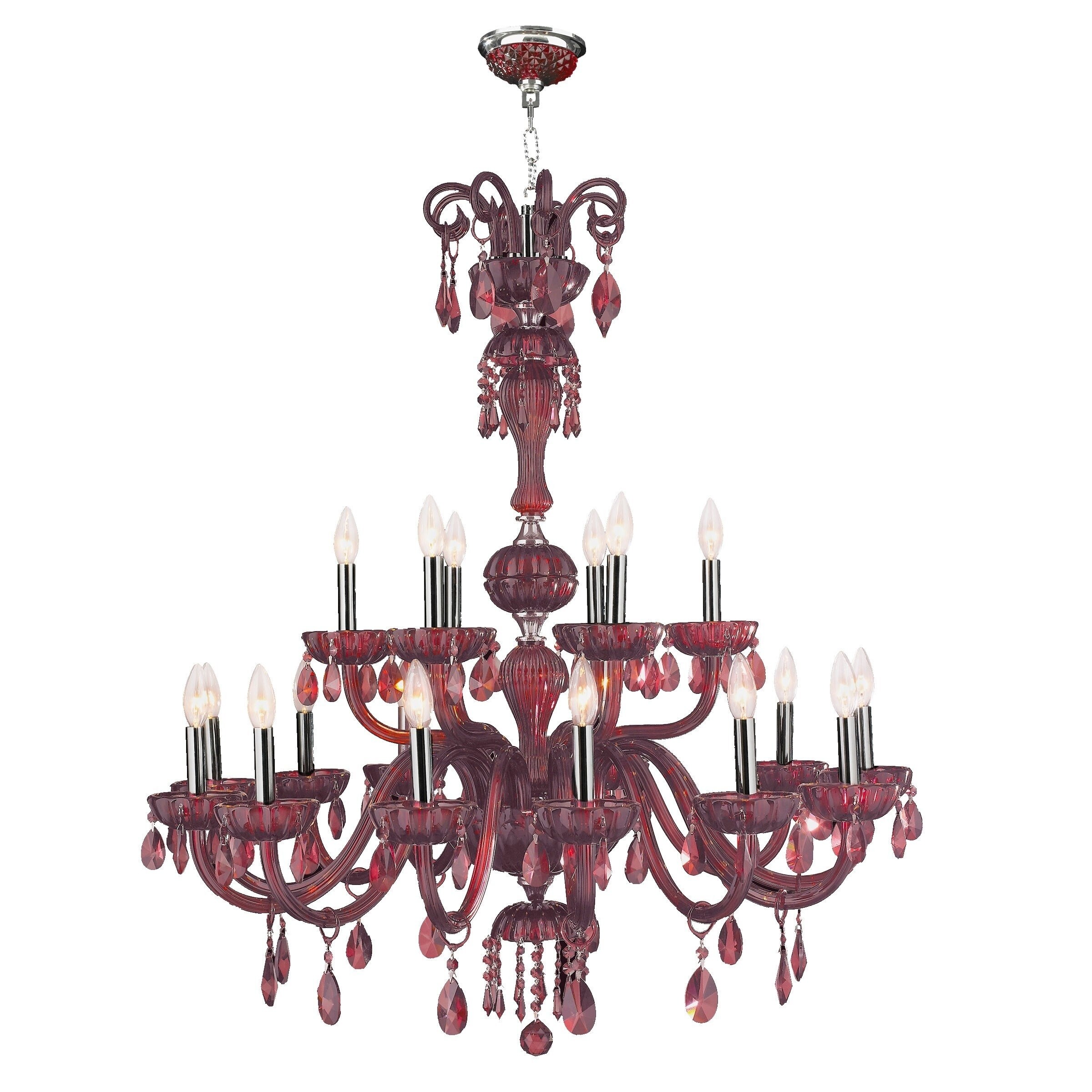 Venetian Italian Style 18 Light Chrome Finish and Cranberry Crystal Chandelier Large Two 2 Tier 36" x 39" (18 Lights Chandelier) - Chandeliers For Bedrooms by Overstock.com