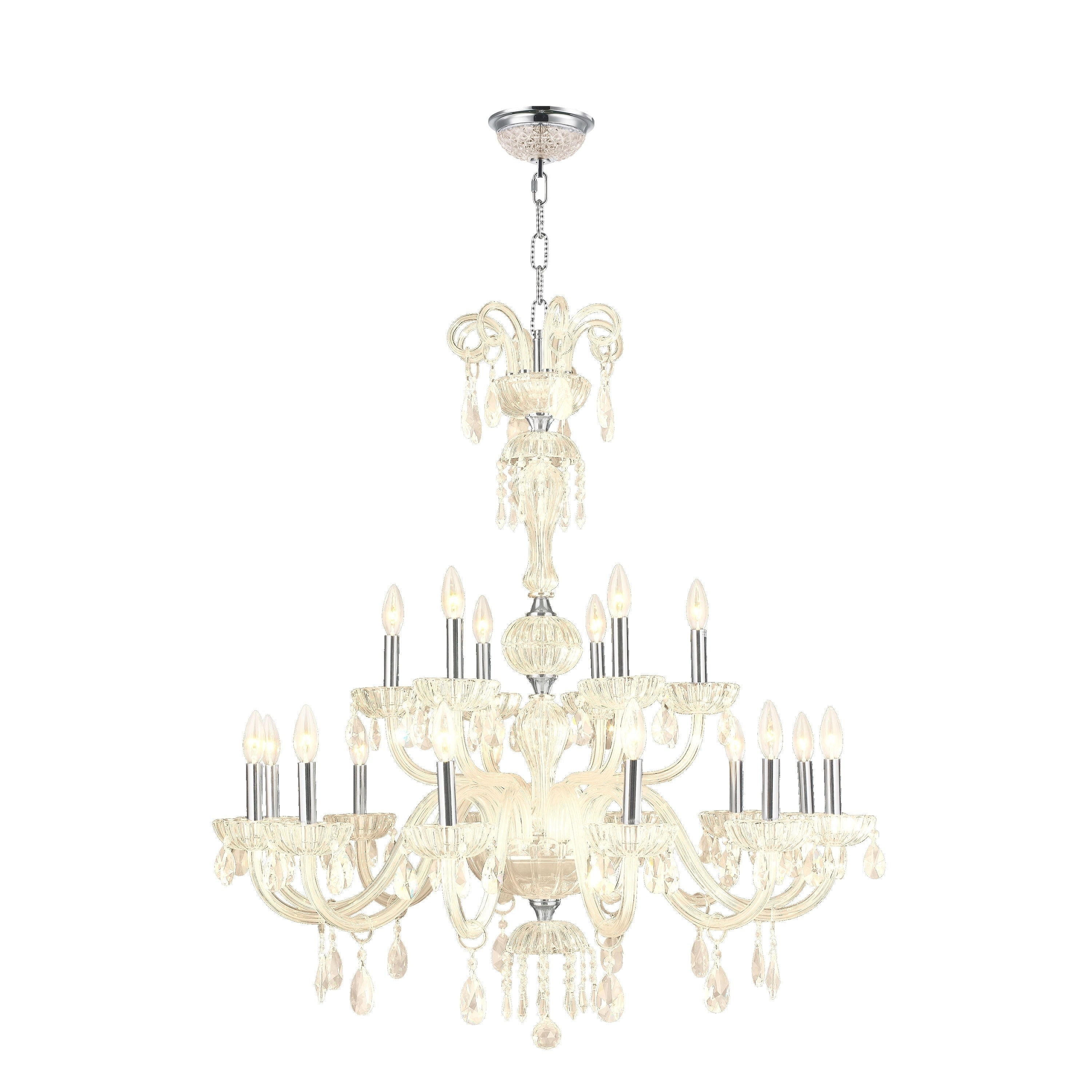 Venetian Italian Style 18 Light Chrome Finish and Golden Teak Crystal Chandelier Large Two 2 Tier 36" x 39" - Gold (18 Lights Chandelier) - Chandeliers For Bedrooms by Overstock.com