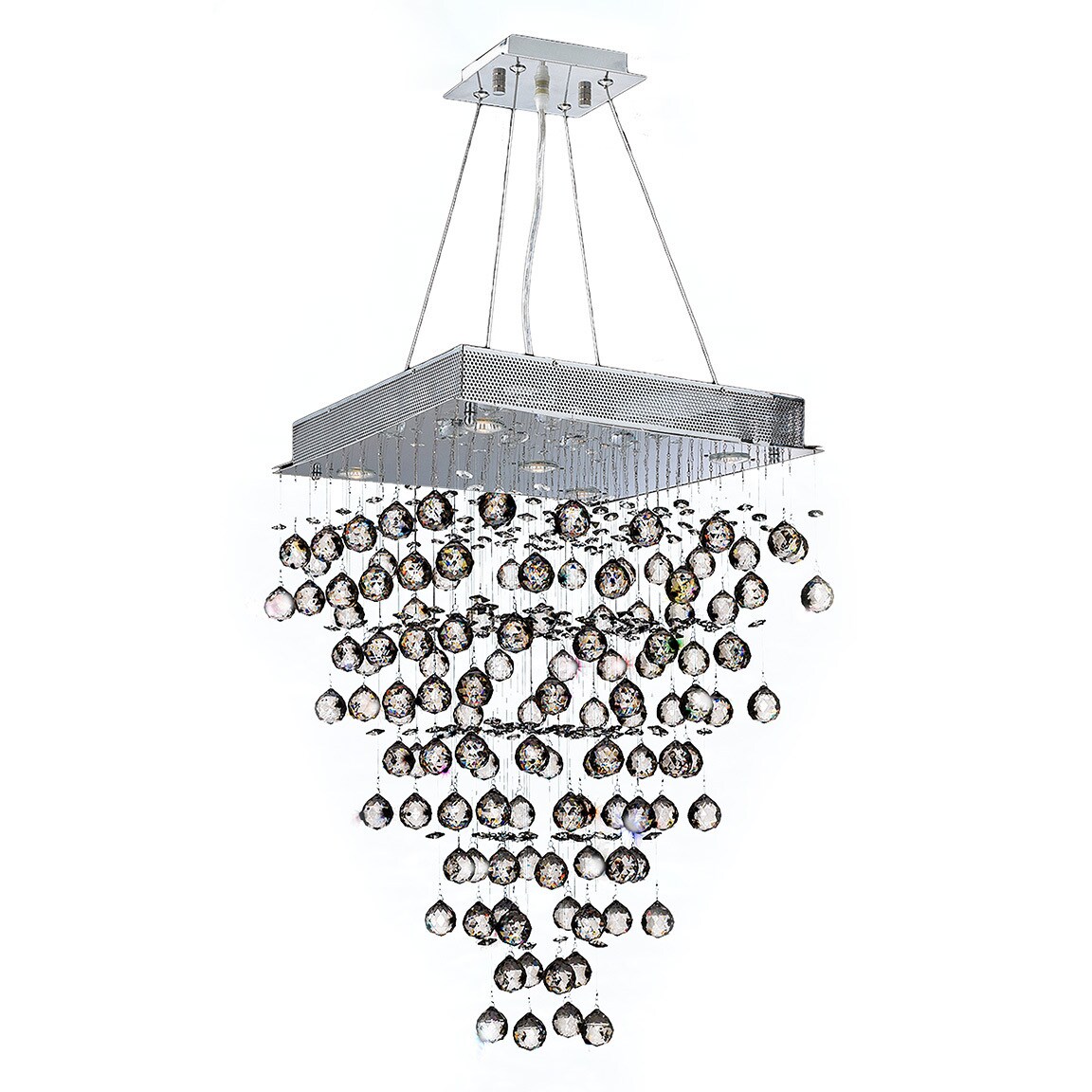 Modern Contemporary 5 Light Chrome Finish and Clear Crystal Ball Prism Chandelier Medium 20" Square Shape (5 Lights Chandelier) - Chandeliers For Bedrooms by Overstock.com