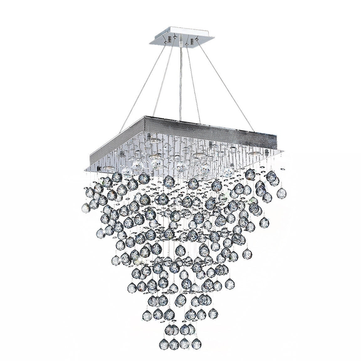 Modern Contemporary 8 Light Chrome Finish and Clear Crystal Ball Prism Chandelier Large 24" Square Shape (8 Lights Chandelier) - Chandeliers For Bedrooms by Overstock.com